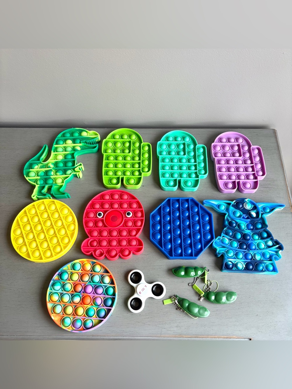 Multicolor Kids Pop It Fidget Sensor Toy Lot of 13 - Dinosaur, Yoda, Among Us